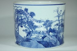 Antique Chinese Blue White Porcelain Brush Pot CP17