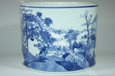 Antique Chinese Blue White Porcelain Brush Pot CP17 CP17