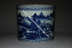 Antique Chinese Blue White Porcelain Brush Pot CP18